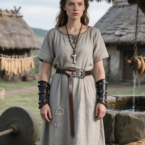 Viking Leather Belt with Hanging Chain Medieval Cosplay Renaissance Costume - Picture 9 of 9